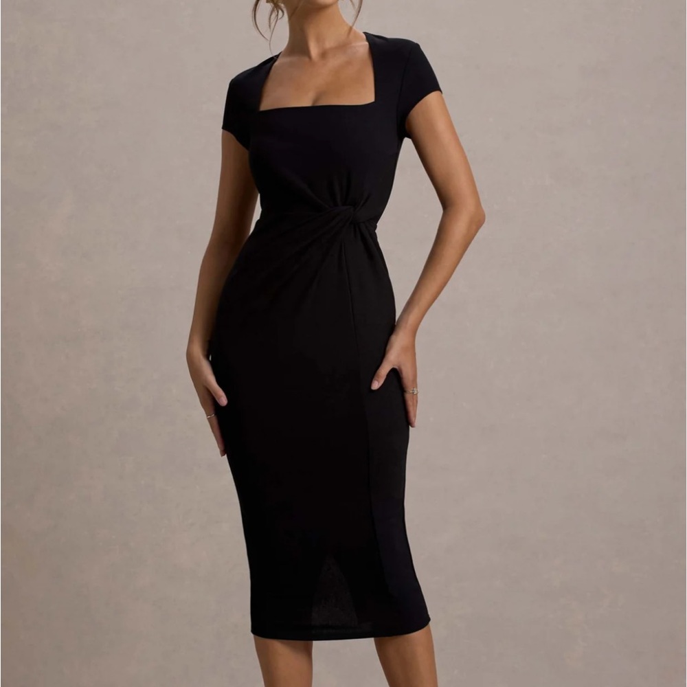 Club L London Black Square Neck Midi Dress